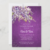 パープルラベンダーウィステリアグリッターカップルシャワー 招待状 (正面)