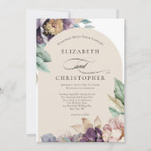 パープルラベンダーウォーターカラーフローラエレガントな結婚式 招待状 (正面)