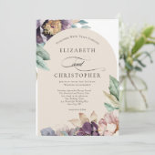 パープルラベンダーウォーターカラーフローラエレガントな結婚式 招待状 (スタンド正面)
