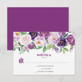 パープルラベンダーウォーターカラーフローラRSVP 出欠カード (正面/裏面)