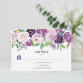 パープルラベンダーウォーターカラーフローラRSVP 出欠カード (スタンド正面)