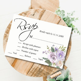 パープルラベンダーウォーターカラーフローラRSVP 結婚's 出欠カード