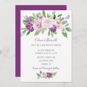 パープルラベンダーウォーターカラー結婚フローラ 招待状 (正面/裏面)