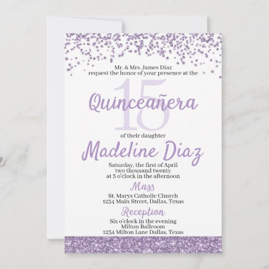 パープルラベンダーキンセアニェラ誕生日招待状 招待状 (裏面)