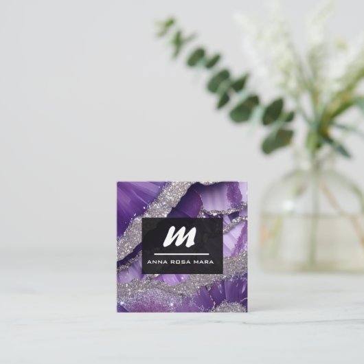 *~*パープルラベンダーグラムラックスイニシャルQR AP66 スクエア名刺 (スタンド正面)