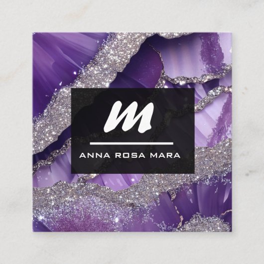 *~*パープルラベンダーグラムラックスイニシャルQR AP66 スクエア名刺 (正面)