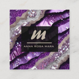 *~*パープルラベンダーグラムQRルクースイニシャルAP66 スクエア名刺