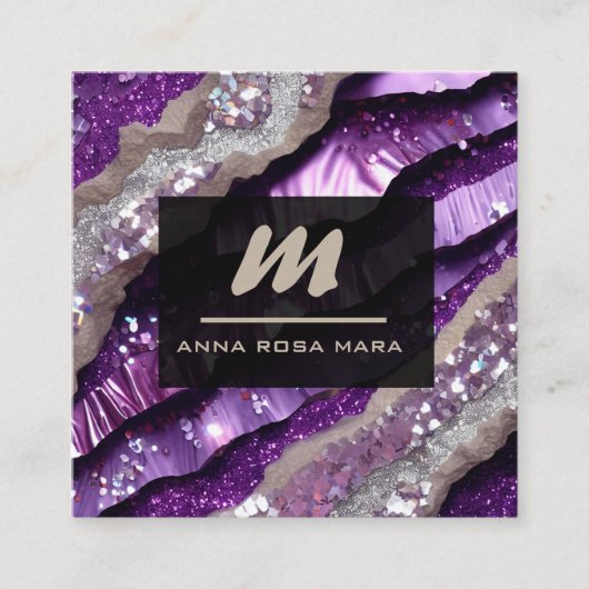 *~*パープルラベンダーグラムQRルクースイニシャルAP66 スクエア名刺 (正面)
