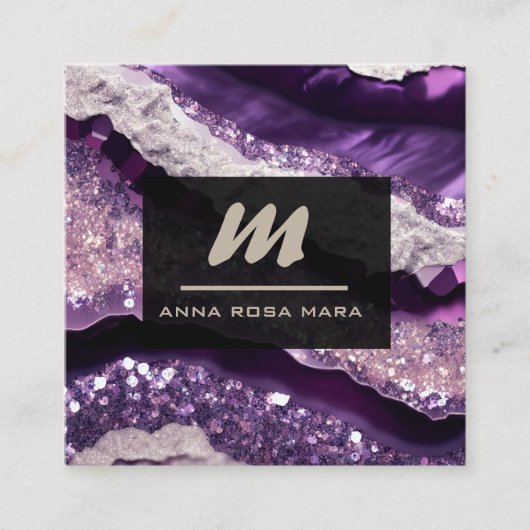 *~*パープルラベンダーグラムQRルクースイニシャルAP66 スクエア名刺 (正面)