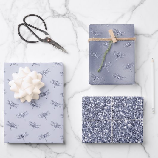 パープルラベンダーグリッタードラゴンフライ   ラッピングペーパーシート (正面)