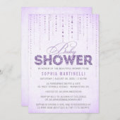 パープルラベンダーグリッターベビーシャワー招待状 招待状 (正面/裏面)