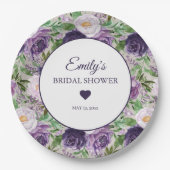 パープルラベンダーグリーンブライダルシャワー名日付 ペーパープレート (正面)