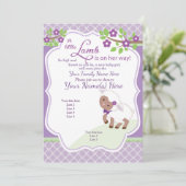 パープルラベンダーグリーンラムベビーシャワー招待状 招待状 (スタンド正面)