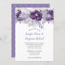 パープルラベンダーグレーウォーターカラーフラワーズ招待状 招待状