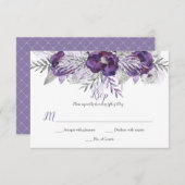 パープルラベンダーグレーウォーターバラRSVP 出欠カード (正面/裏面)