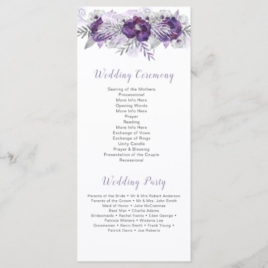 パープルラベンダーグレーフローラ結婚式 プログラム (裏面)