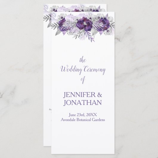 パープルラベンダーグレーフローラ結婚式 プログラム (正面/裏面)