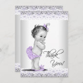パープルラベンダーグレーベビーシャワーありがとう サンキューカード (正面/裏面)