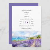 パープルラベンダーコースタルフィールドアートビーチ結婚式 招待状 (正面/裏面)