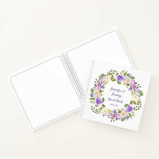 パープルラベンダーシャンガヌウォーターカラーフローラ ノートブック (内部)