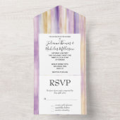 パープルラベンダーストライプ金ゴールド結婚ズ オールインワン招待状 (内側)