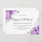 パープルラベンダースパークルフラワーズ婚約パーティ 招待状 (正面/裏面)