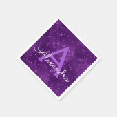 パープルラベンダースパークルモノグラムイニシャル誕生日 スタンダードカクテルナプキン (角)