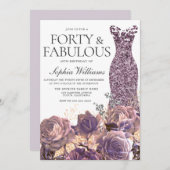 パープルラベンダーダスティバラ40th誕生日パーティー 招待状 (正面/裏面)