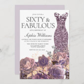 パープルラベンダーダスティバラ60th誕生日パーティー 招待状 (正面/裏面)