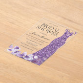 パープルラベンダーバイオレットドレスブライダルシャワー アクリル招待状 (レイダウン)