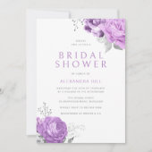 パープルラベンダーバイオレットフローラブライダルシャワー 招待状 (正面)