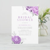 パープルラベンダーバイオレットフローラブライダルシャワー 招待状 (スタンド正面)
