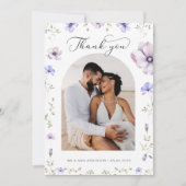 パープルラベンダーバイオレットフローラ&アーチフォト結婚ズ サンキューカード (正面)