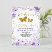 パープルラベンダーバタフライキスと誕生日 招待状 (スタンド正面)