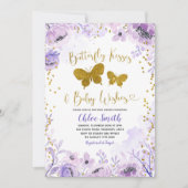 パープルラベンダーバタフライキス&ベビーウィッシュ 招待状 (正面)