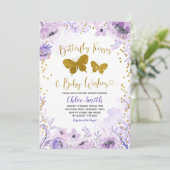 パープルラベンダーバタフライキス&ベビーウィッシュ 招待状 (スタンド正面)
