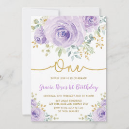 パープルラベンダーバラガール1st誕生日パーティー 招待状