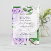 パープルラベンダーバラグリーンウォーター結婚カラー 招待状 (スタンド正面)