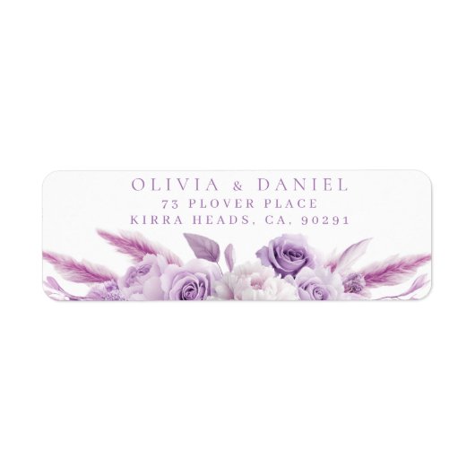 パープルラベンダーバラ結婚ズ差出人住所ラベル ラベル (正面)