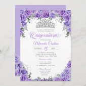 パープルラベンダーバラ&シルバーティアラキンセアニェラ 招待状 (正面/裏面)