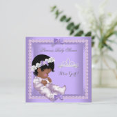 パープルラベンダーパールベビーシャワーガールエスニック 招待状 (スタンド正面)