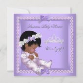 パープルラベンダーパールベビーシャワーガールエスニック 招待状 (正面)
