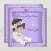 パープルラベンダーパールベビーシャワーガール 招待状 (正面/裏面)