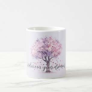 パープルラベンダーピンクの花とハートのツリー コーヒーマグカップ