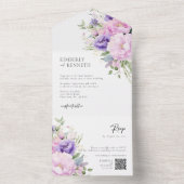 パープルラベンダーピンクフローラRSVP QRコード結婚s オールインワン招待状 (内側)