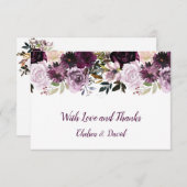 パープルラベンダーピンクホワイト結婚フローラズ サンキューカード (正面/裏面)