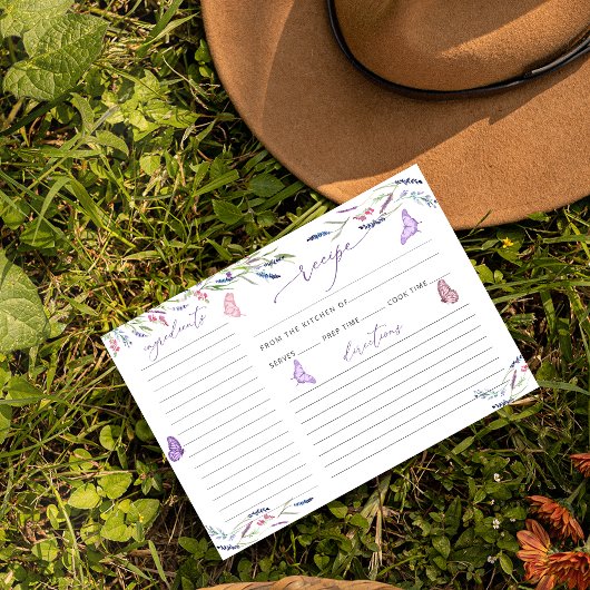 パープルラベンダーフラワーズブライダルシャワーレシピカード