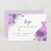 パープルラベンダーフラワーズ誕生日ブライダルシャワー 出欠カード (正面/裏面)