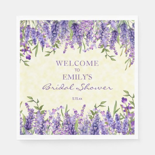 パープルラベンダーフローライエローブライダルシャワー スタンダードランチョンナプキン (正面)