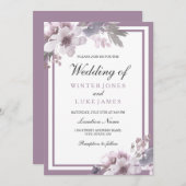 パープルラベンダーフローラウォーターカラーエレガントな結婚式 招待状 (正面/裏面)